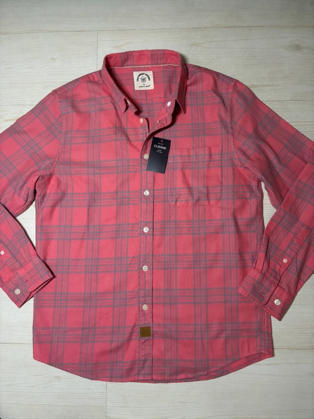 Dubinik 100% Cotton Men's Flannel Long Sleeve Plaid Shirt Pink Grey Size M (NWT)
